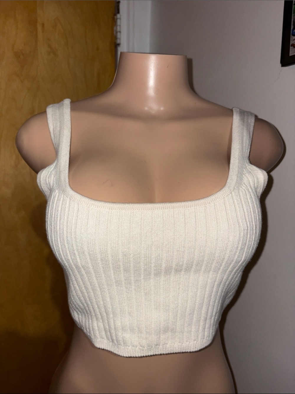 Wilfred Cream Ribbed Square-Neck Crop Tank